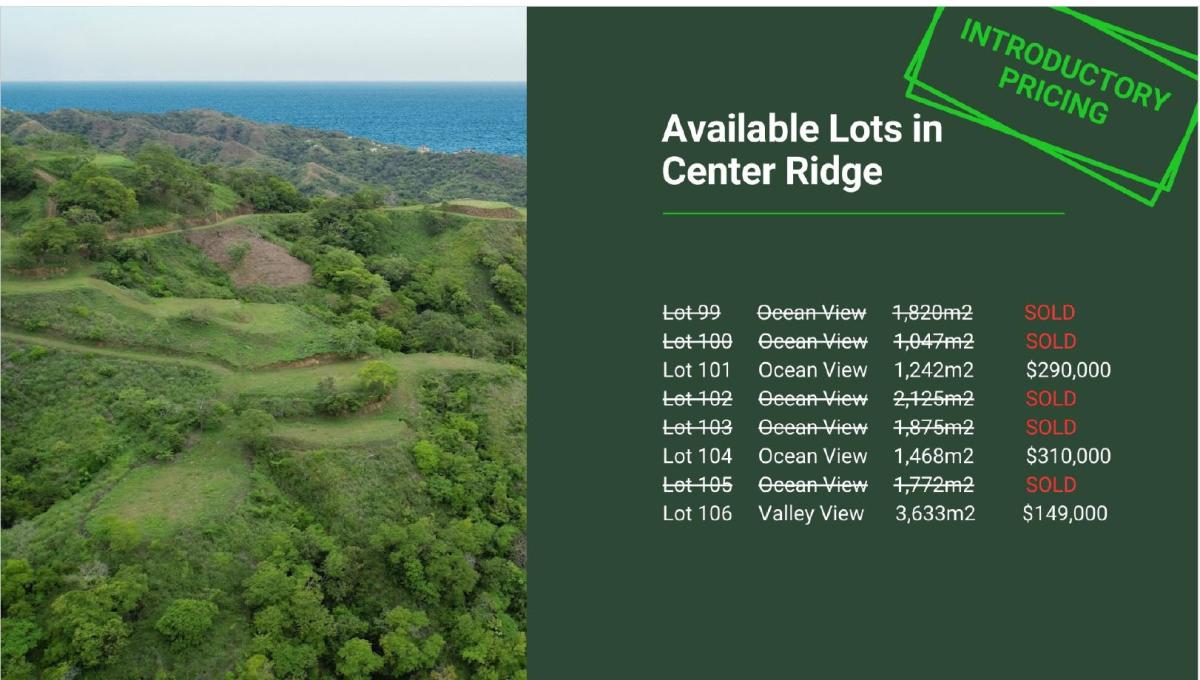 Monte Mar available lots in center ridge